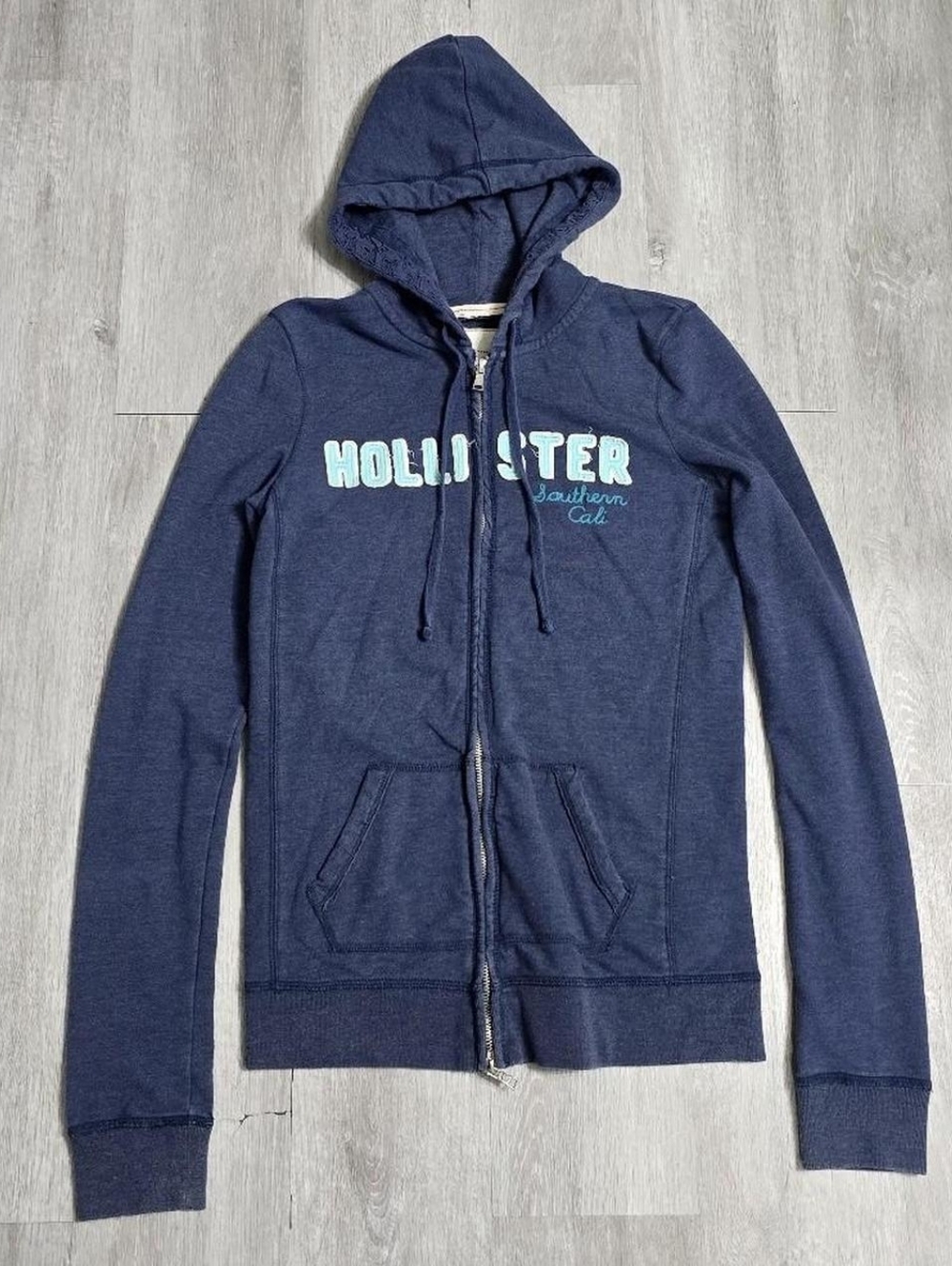 Vintage Y2K Hollister Co. Navy Blue Double Zip Up Hoodie Women's Medium